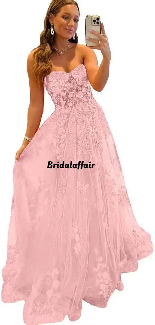 Bridalaffair Orange Lace Applique A-Line Prom Dress - Sweetheart Neckline - Buy Center US