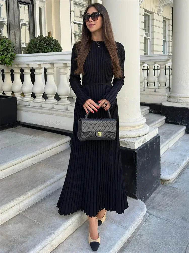 Tossy Lace-Up Maxi Dress - Women's Casual Long Sleeve Autumn Fashion - Buy Center US