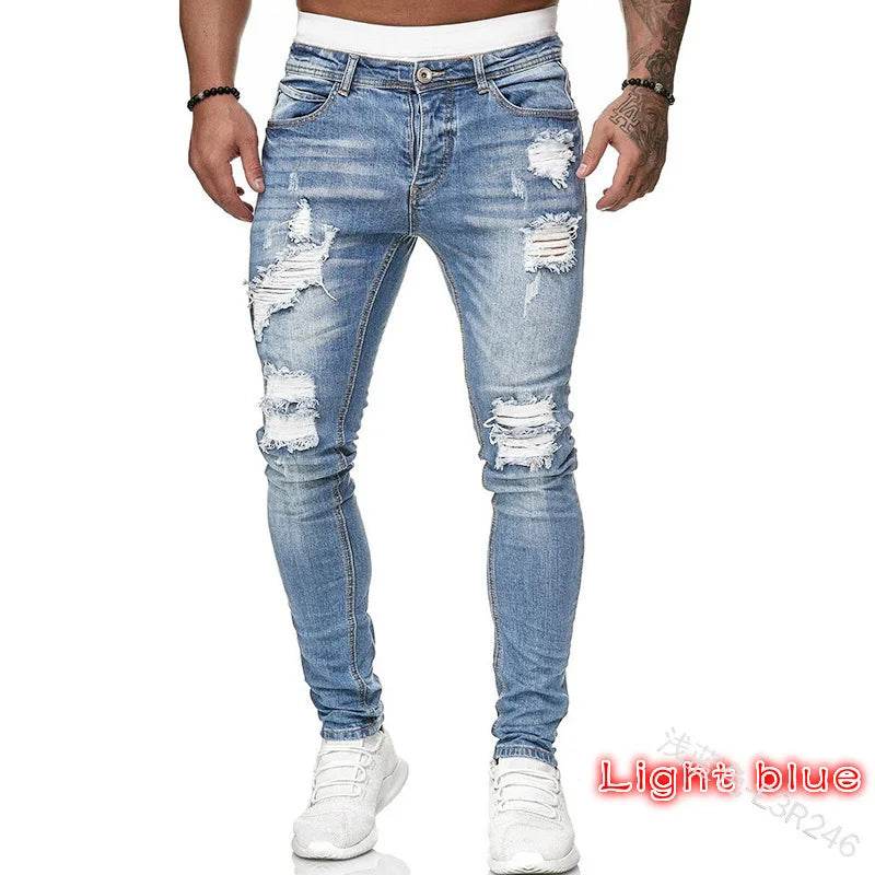 Men's Stretch Skinny Jeans - Grey Blue Black Hip Hop Denim Trousers - Buy Center US