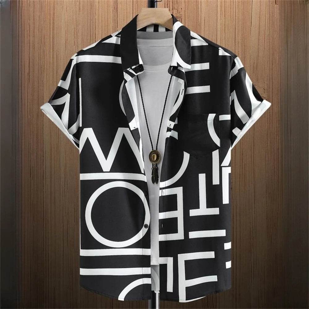 3D Printed Color Block Men's Hawaiian Shirt - Short Sleeve Casual Blouse - Buy Center US