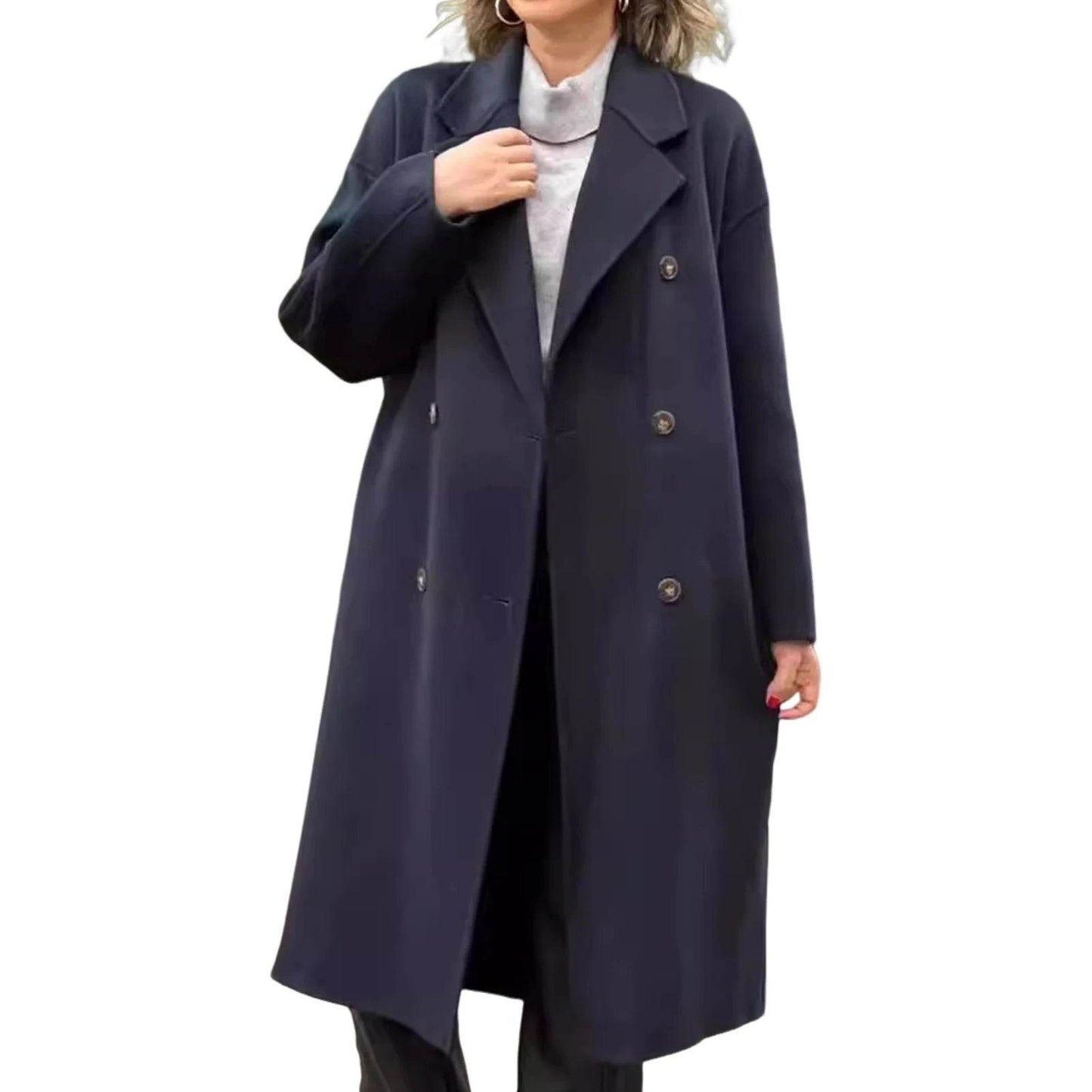 SANWOOD Women’s Double-Breasted Overcoat - Turn-Down Collar, Casual Style - Buy Center US