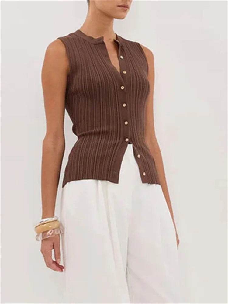 Tossy Women's Ribbed Cardigan Top - Sleek Sleeveless Patchwork Design - Buy Center US