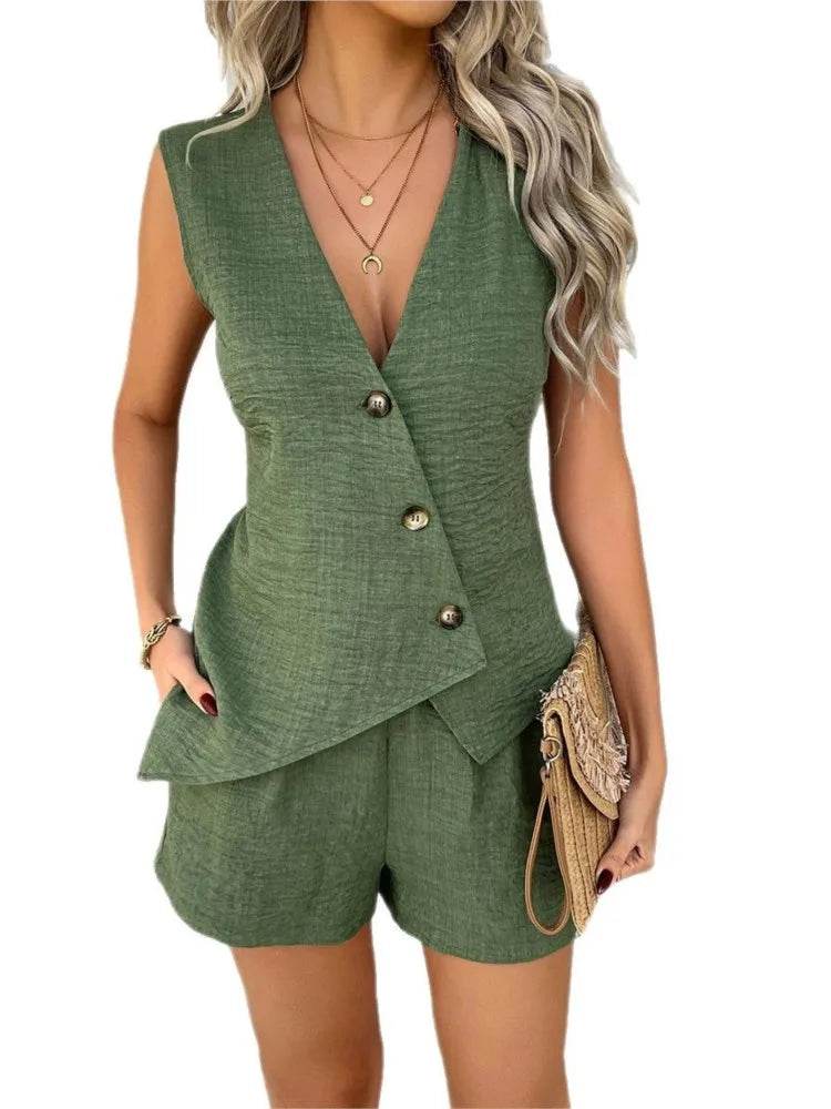 Women's Elegant Summer Cardigan Vest and Shorts Set - Casual Style - Buy Center US