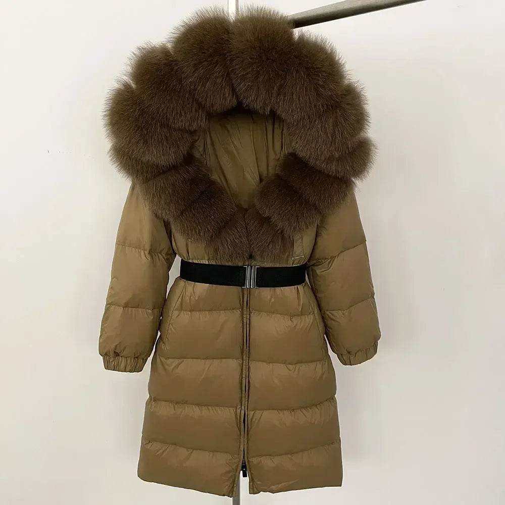 Warm Long Winter Jacket for Women - 90% White Duck Down, Fox Fur Collar - Buy Center US