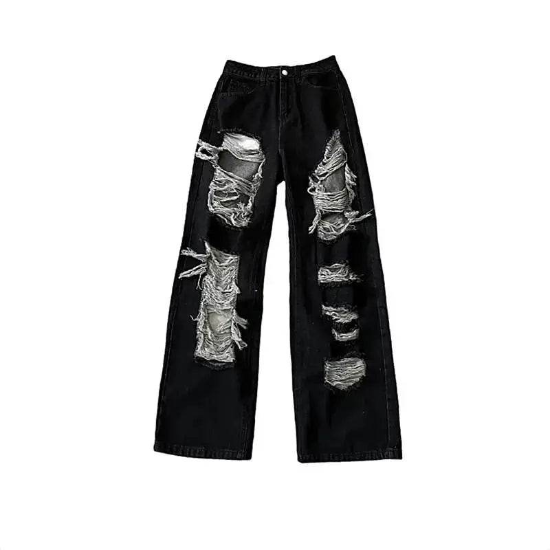 PTKPCC High Waist Distressed Jeans - Y2K Loose Fit for Women - Buy Center US