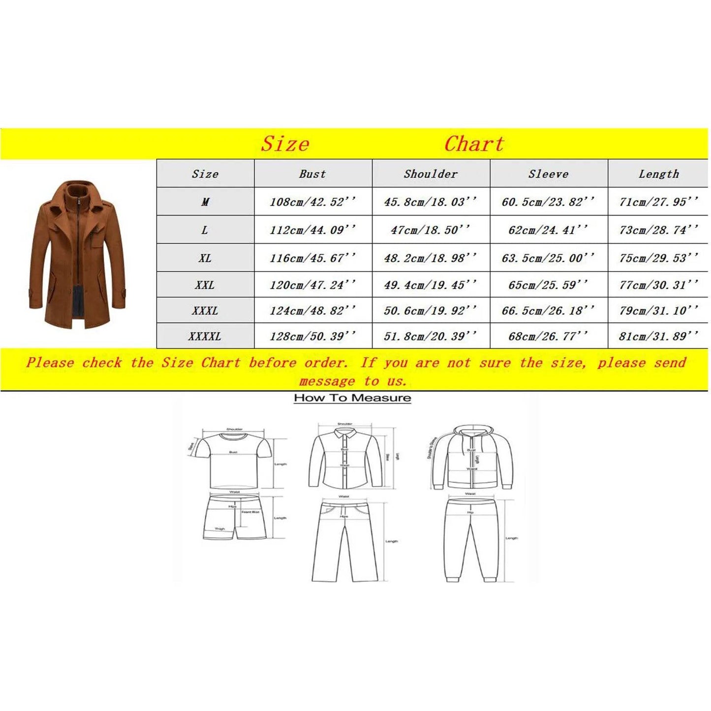 Men's Black Woolen Trench Coat - Casual High Collar Zipper Jacket - Buy Center US