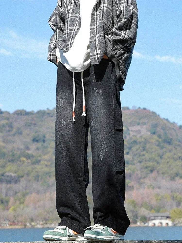 Autumn Distressed Baggy Jeans for Men - Y2K Fashion & Patchwork - Buy Center US