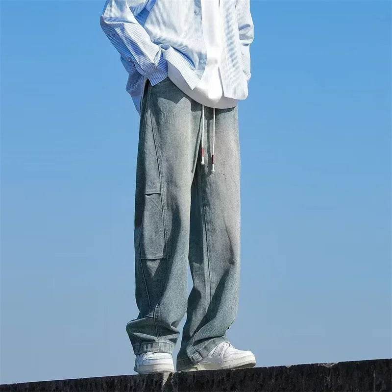 Autumn Distressed Baggy Jeans for Men - Y2K Fashion & Patchwork - Buy Center US