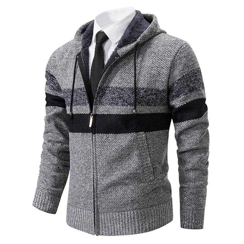 ENWEIGE Men's Hooded Sweater Coat - Warm Velvet Padded Knit Cardigan - Buy Center US