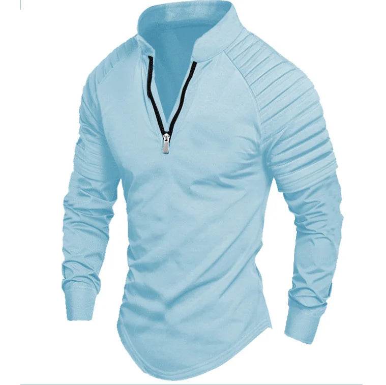 Men's Long Sleeve Polo Shirt - Casual Solid Color with Zipper Collar - Buy Center US