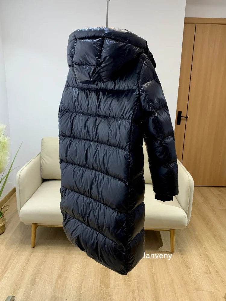 Women's White Duck Down Jacket - Long Fluffy Puffer Coat for Winter - Buy Center US