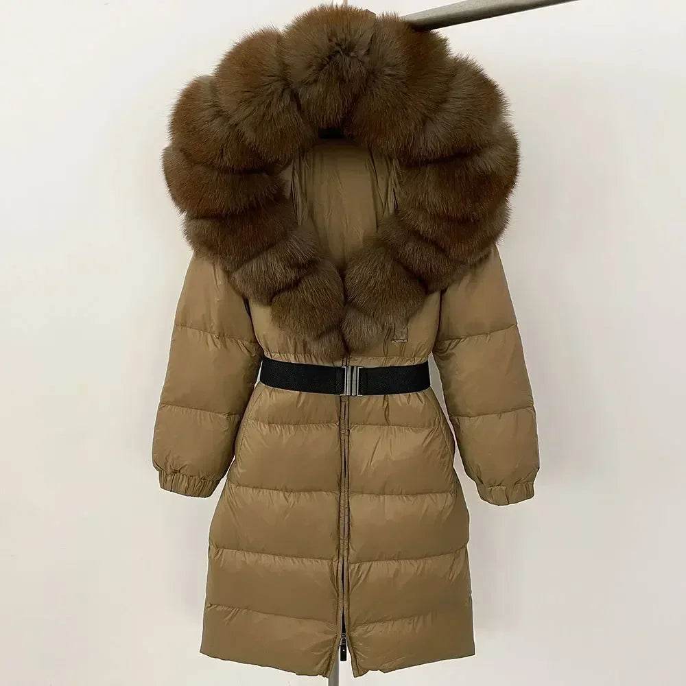 Warm Long Winter Jacket for Women - 90% White Duck Down, Fox Fur Collar - Buy Center US