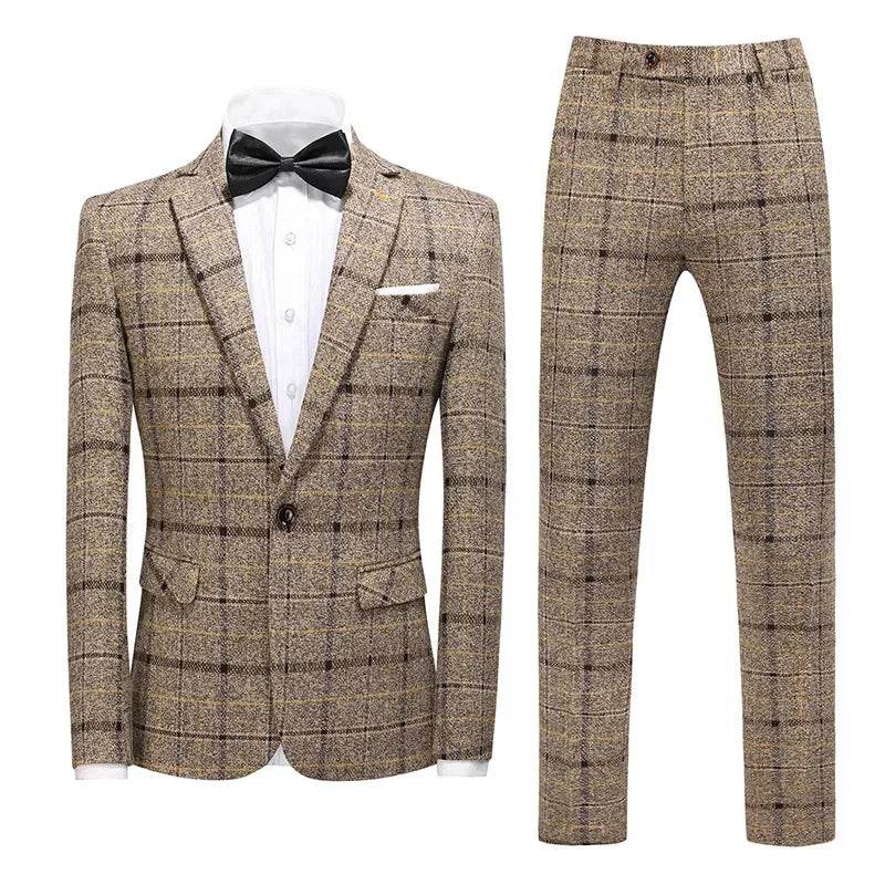 Elegant Men's Plaid Suit - Blazer, Vest, Pants for Casual & Business - Buy Center US