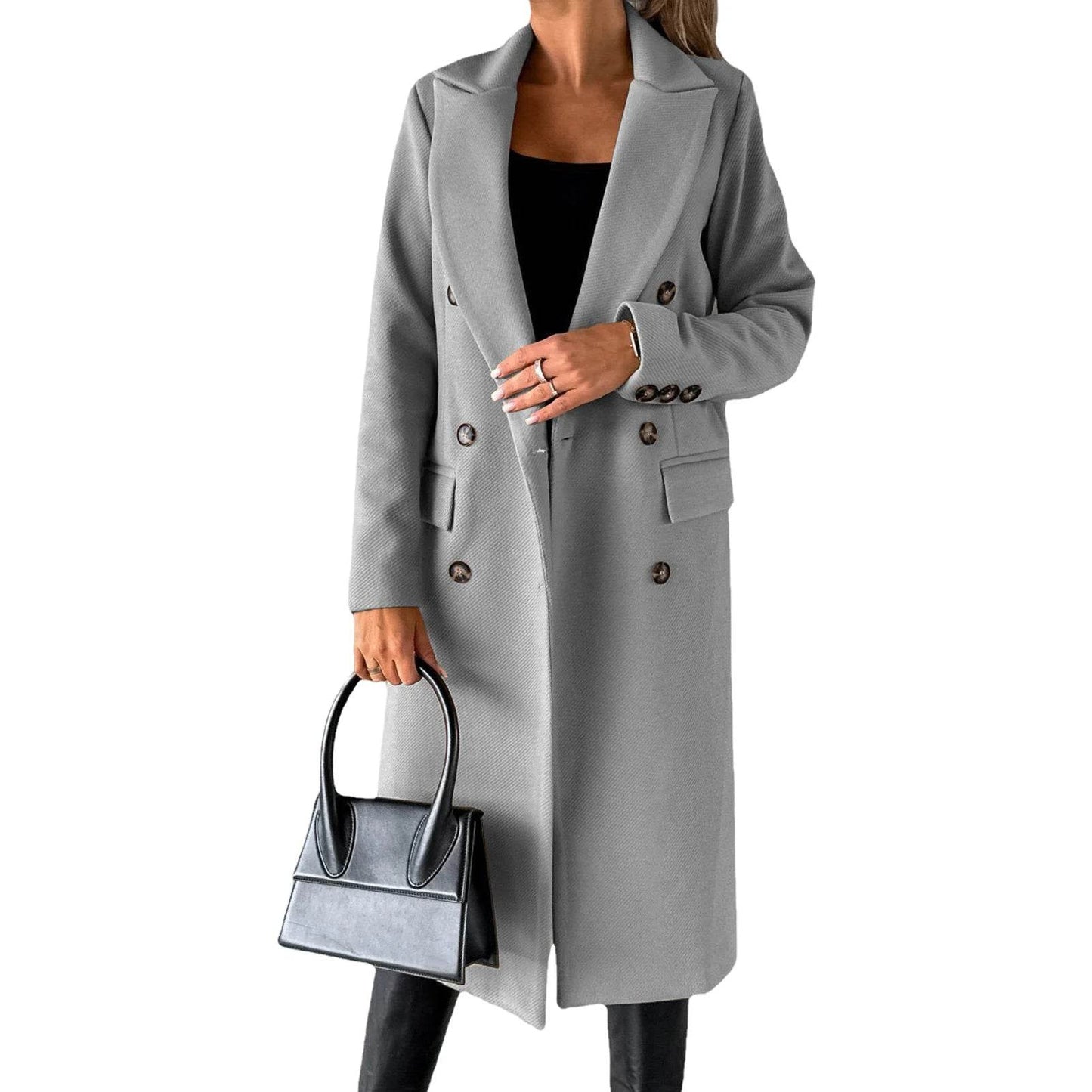 SANWOOD Women’s Double-Breasted Overcoat - Turn-Down Collar, Casual Style - Buy Center US
