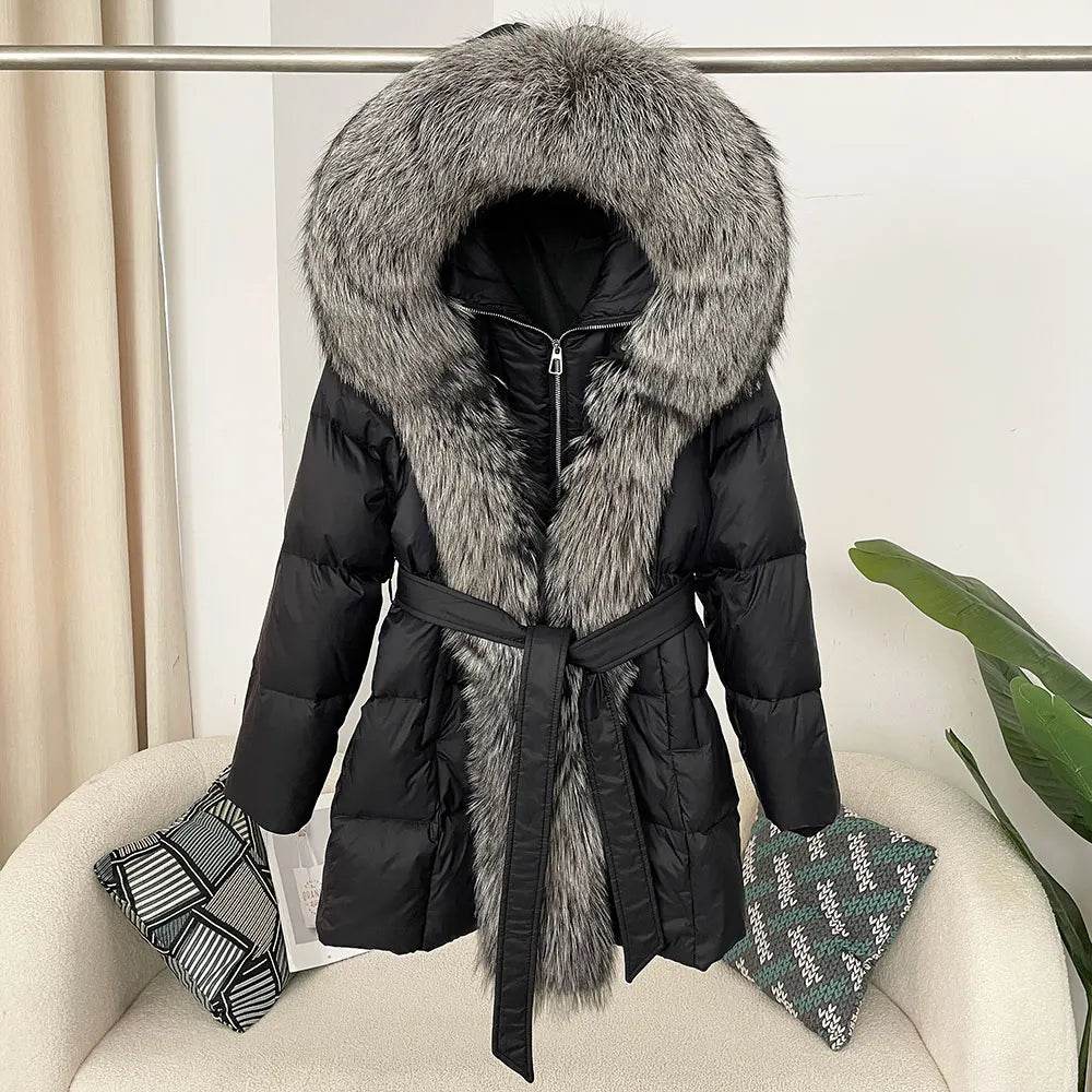 Women's Thick Warm Duck Down Coat - Hooded with Real Fox Fur - Buy Center US