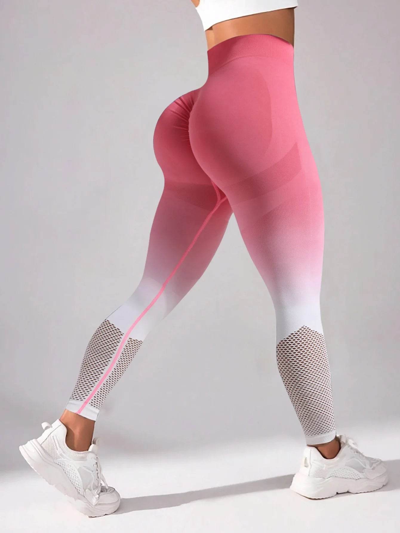 Gradient Hollowout High Waist Yoga Pants for Women - Seamless & Stretchy - Buy Center US