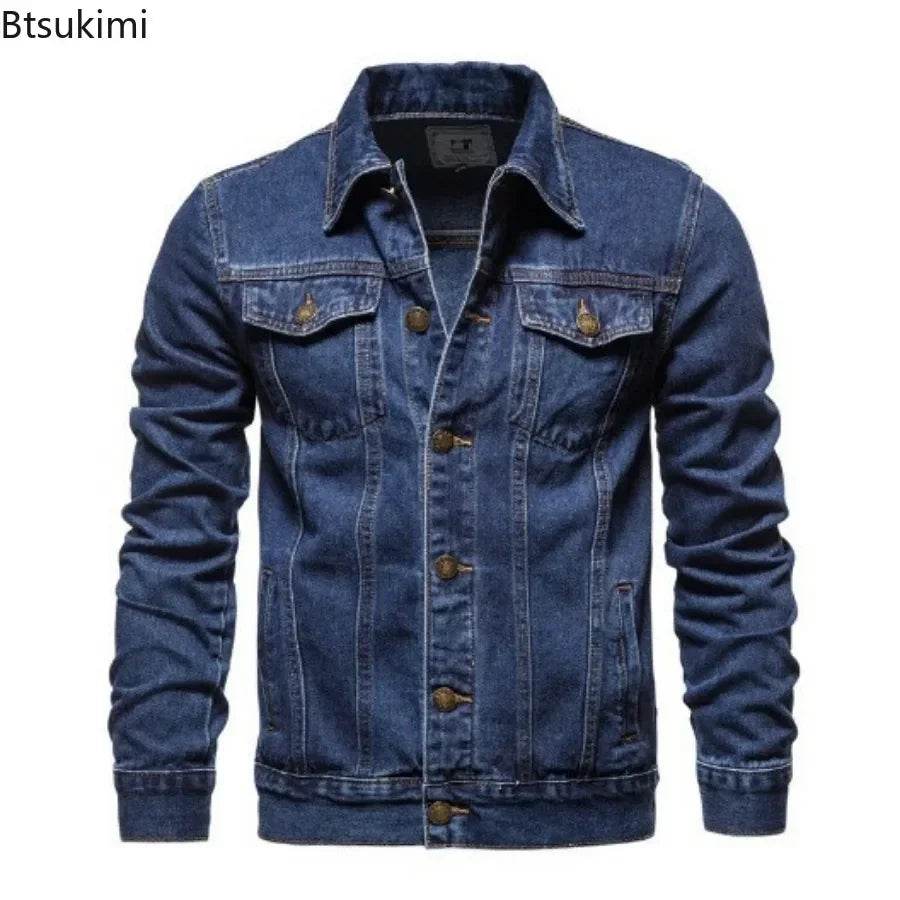 Casual Men's Cotton Denim Jacket - Solid Color, Slim Fit Outerwear - Buy Center US