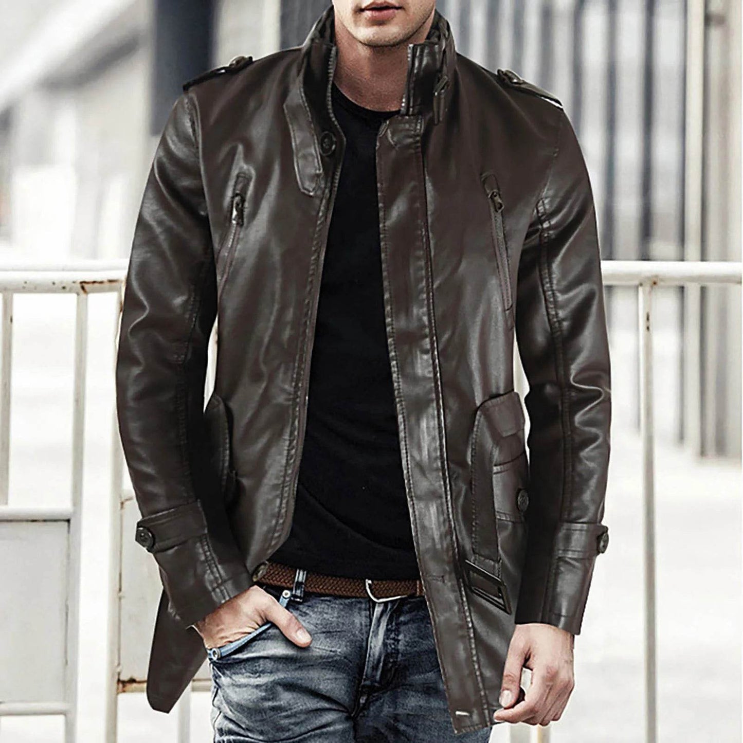Men's Casual Leather Jacket - Waterproof, Tactical Windproof Coat - Buy Center US