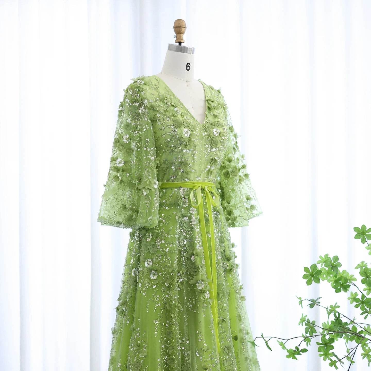 Sharon Said Green 3D Embroidered V-neck Evening Dress for Women - Buy Center US