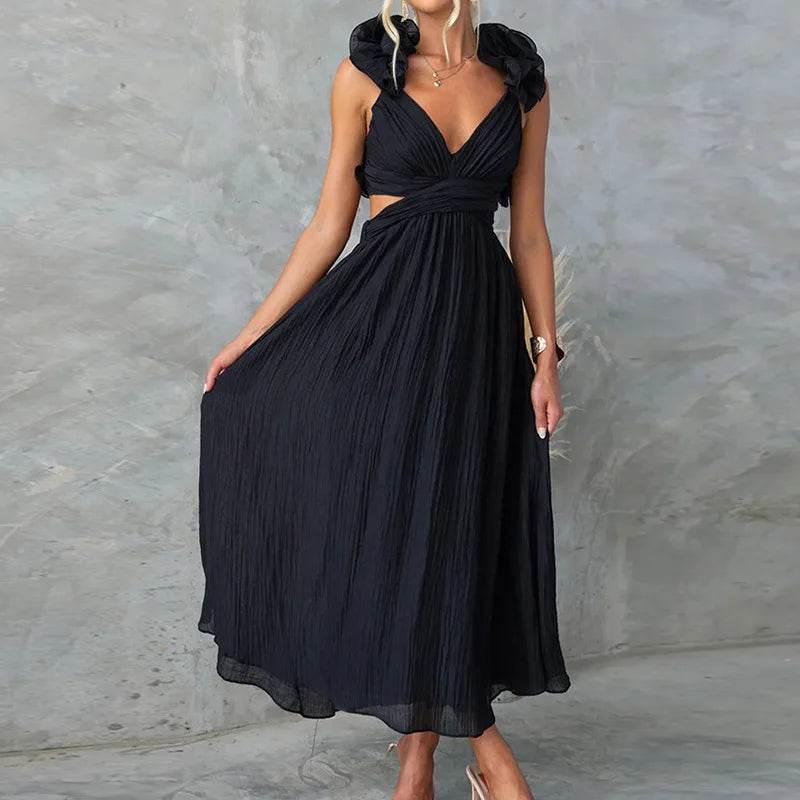 MAFIRRY Women’s V-Neck Hollow Out Maxi Dress - Elegant Summer Style - Buy Center US