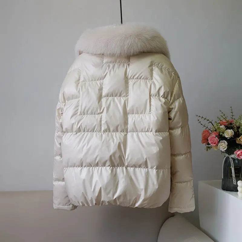 Vintage Chinese Style Duck Down Coat with Fox Hair Collar for Women - Buy Center US
