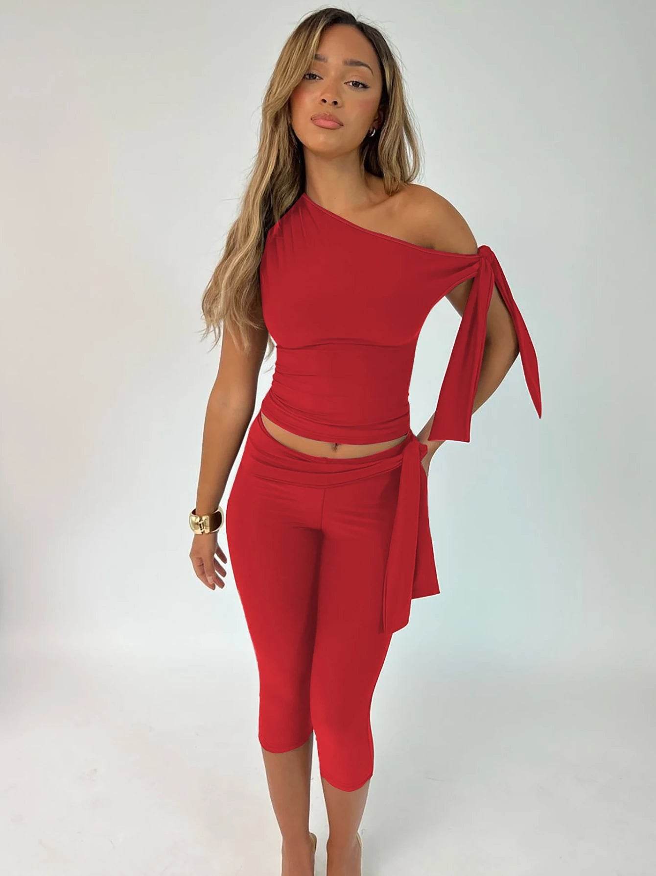 Weird Puss Chic Women’s 2 Piece Set - Knot Tank & Elegant Shorts - Buy Center US