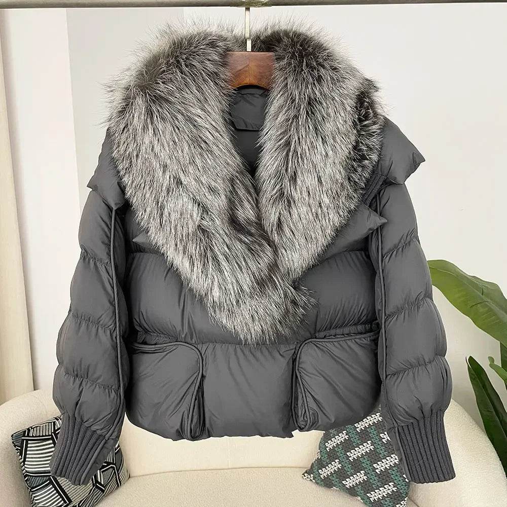 Women's Thick Warm Fox Fur Collar Coat - Casual Duck Down Jacket - Buy Center US