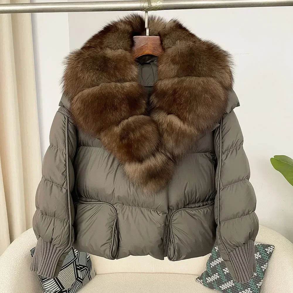 Women's Thick Warm Fox Fur Collar Coat - Casual Duck Down Jacket - Buy Center US