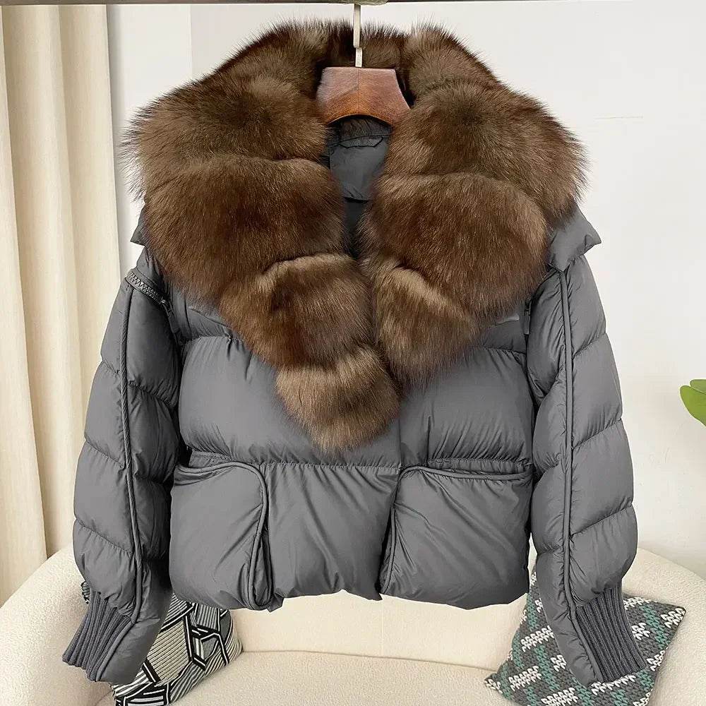 Women's Thick Warm Fox Fur Collar Coat - Casual Duck Down Jacket - Buy Center US