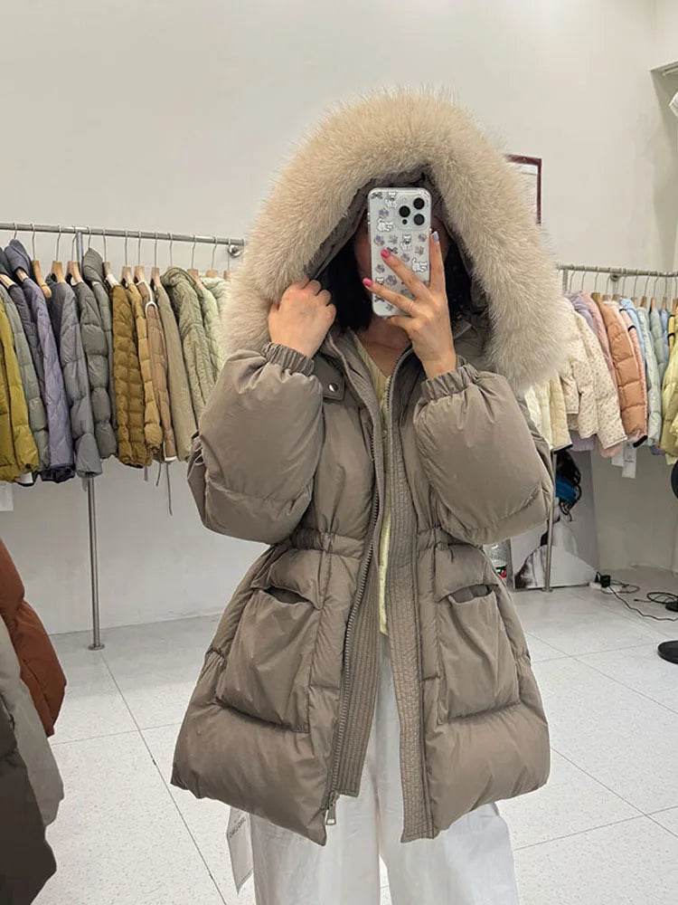 LAJWMPLX Women’s Winter Puffer Coat - Real Raccoon Fur Hood, Waterproof - Buy Center US