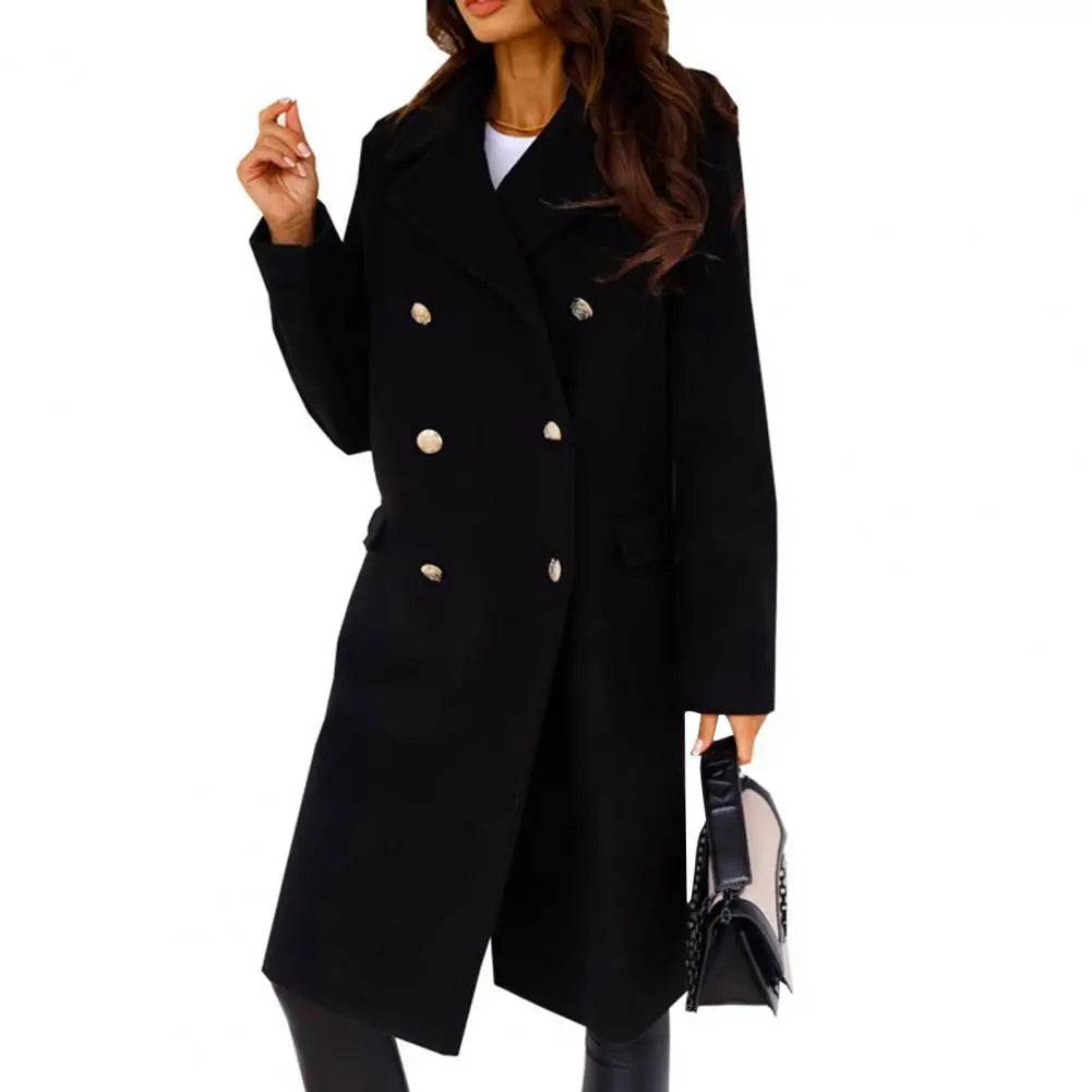 SANWOOD Women’s Double-Breasted Overcoat - Turn-Down Collar, Casual Style - Buy Center US