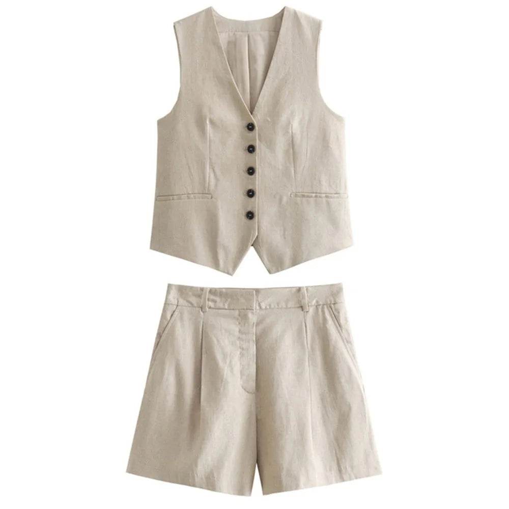 ZERAIN Women's Summer V-Neck Sleeveless Vest & High Waisted Shorts - Buy Center US