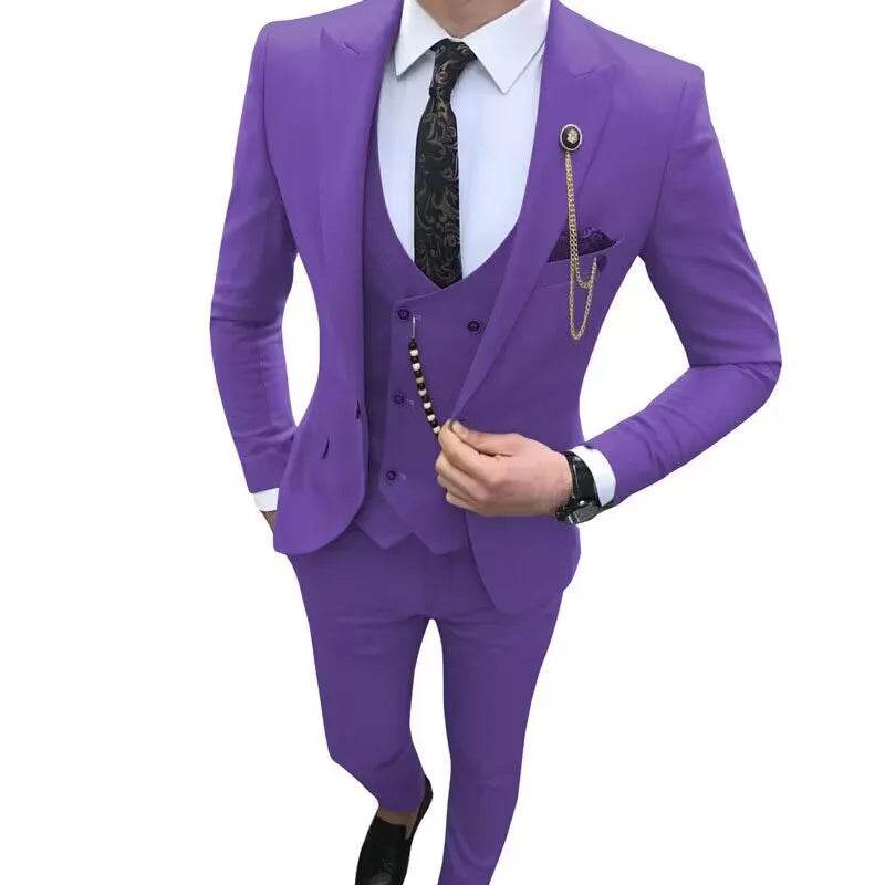 Kromoc Men's Slim Fit 3-Piece Suit - Wedding Tuxedo with Peak Lapel - Buy Center US