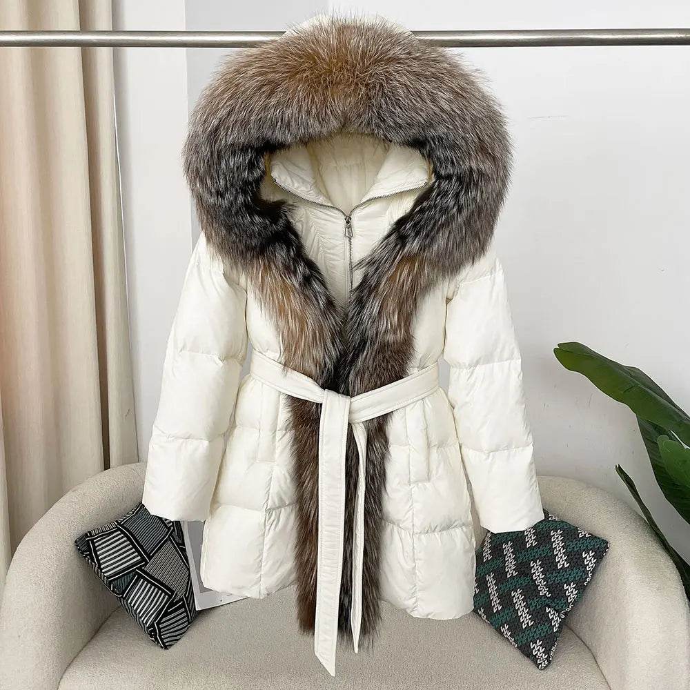 Women's Thick Warm Duck Down Coat - Hooded with Real Fox Fur - Buy Center US