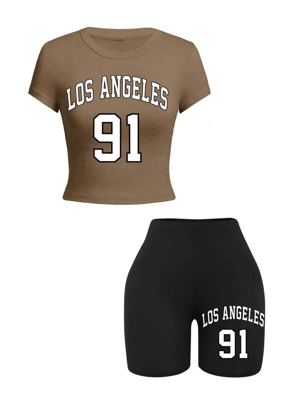 Teekossc Women's Slim Crop T-Shirt & Shorts Set - NYC Art Print - Buy Center US