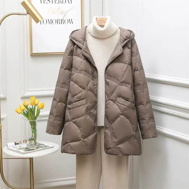 Women's Oversize Puffer Jacket - Casual Mid-length Duck Down Coat - Buy Center US