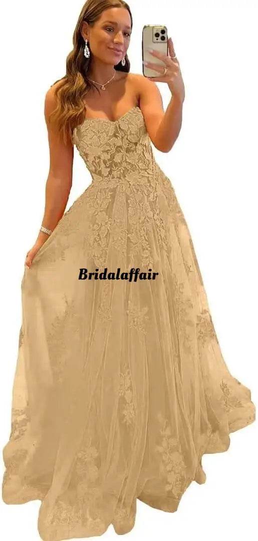 Bridalaffair Orange Lace Applique A-Line Prom Dress - Sweetheart Neckline - Buy Center US