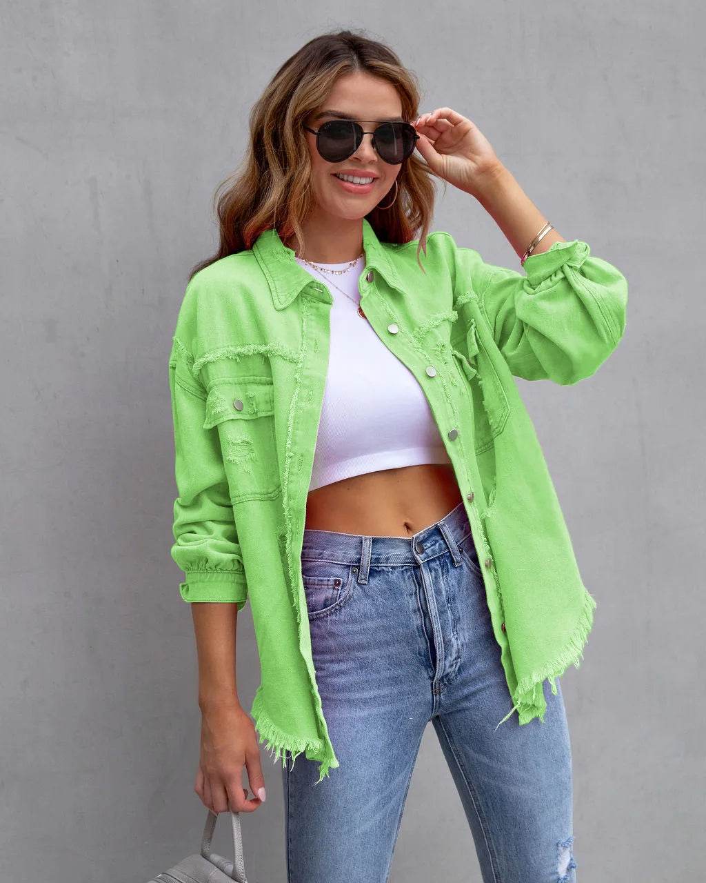 XXOWEN Women's Long Sleeve Denim Jacket - Casual Broken Hole Style - Buy Center US
