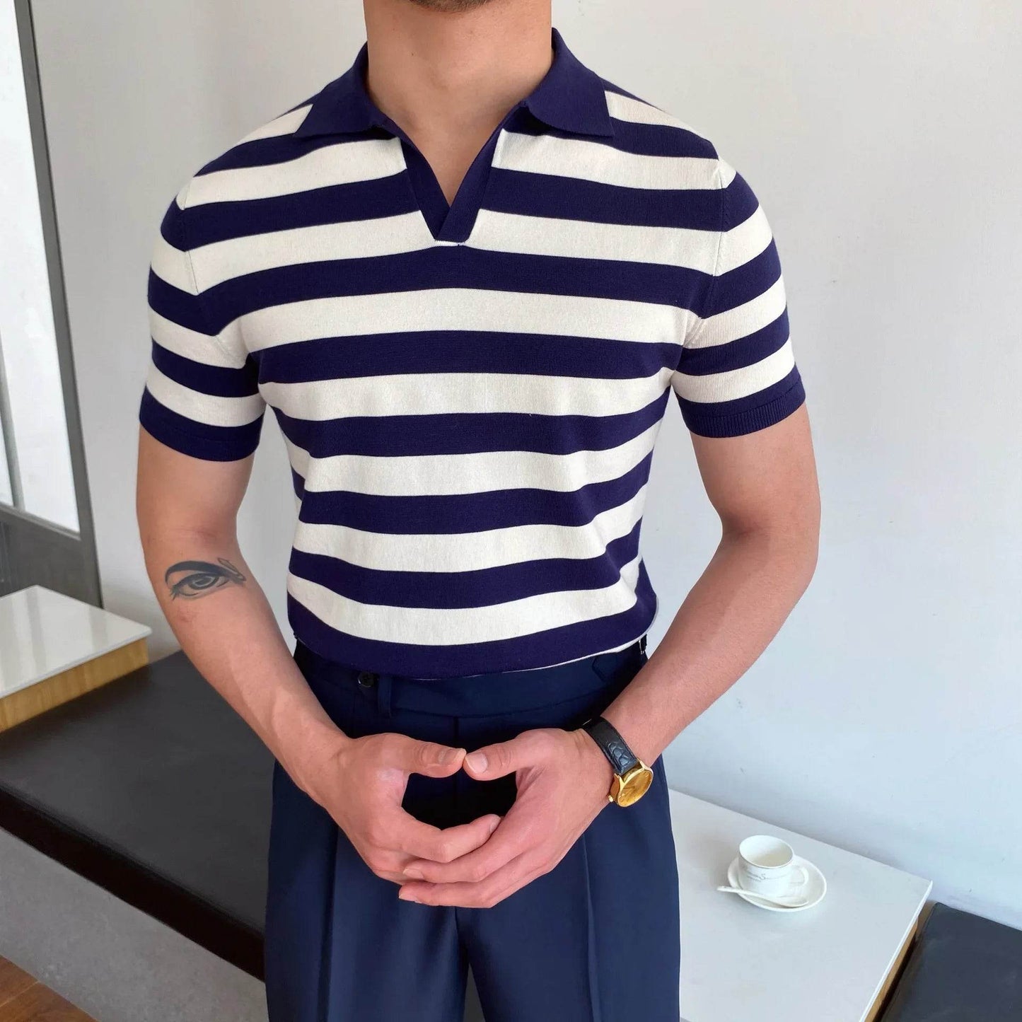 ELITEVESTA Men's Slim-Fit Polo Shirt - Elbow Sleeve, Breathable Cotton - Buy Center US