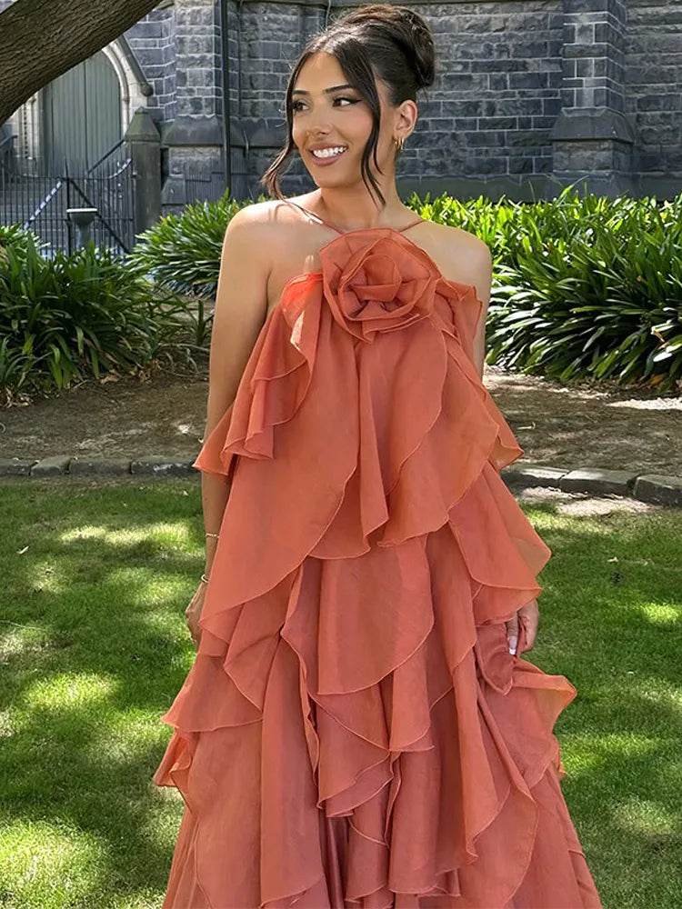 LLYGE Women's Beach Layer Ruffles Maxi Dress - Backless & Slim Fit - Buy Center US