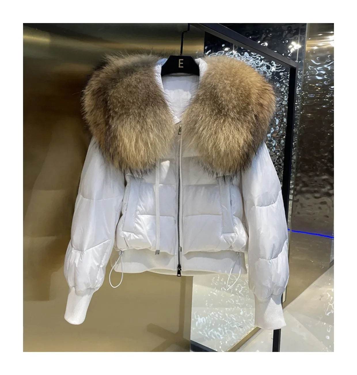 Women's Winter Down Jacket - Cropped Style with Fox Fur Collar - Buy Center US