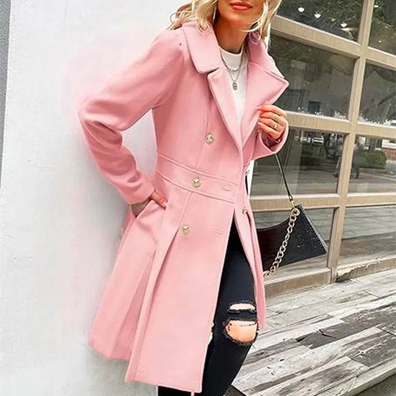 RVHS Women's Woolen Trench Coat - Double Breasted, Warm Streetwear - Buy Center US