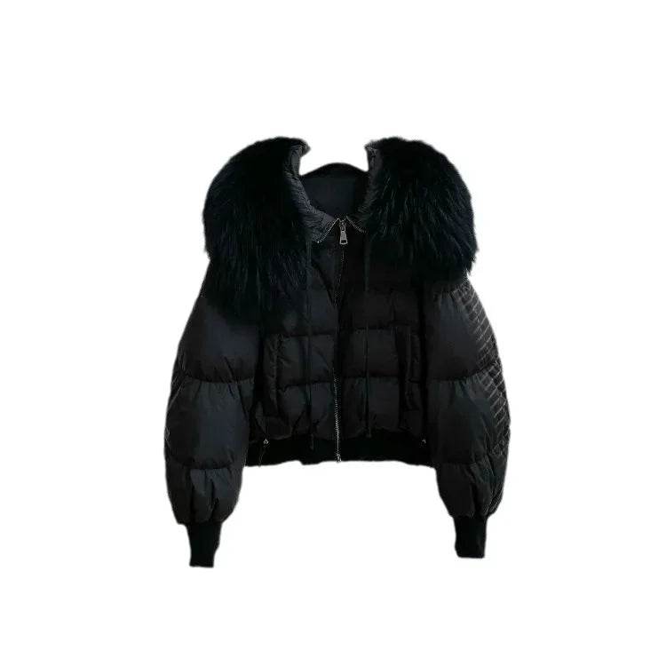 Women's Winter Down Jacket - Cropped Style with Fox Fur Collar - Buy Center US