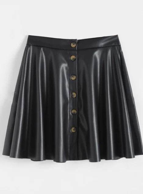 Vintage A-Line Faux Leather Skirt for Women - Fall & Spring Style - Buy Center US