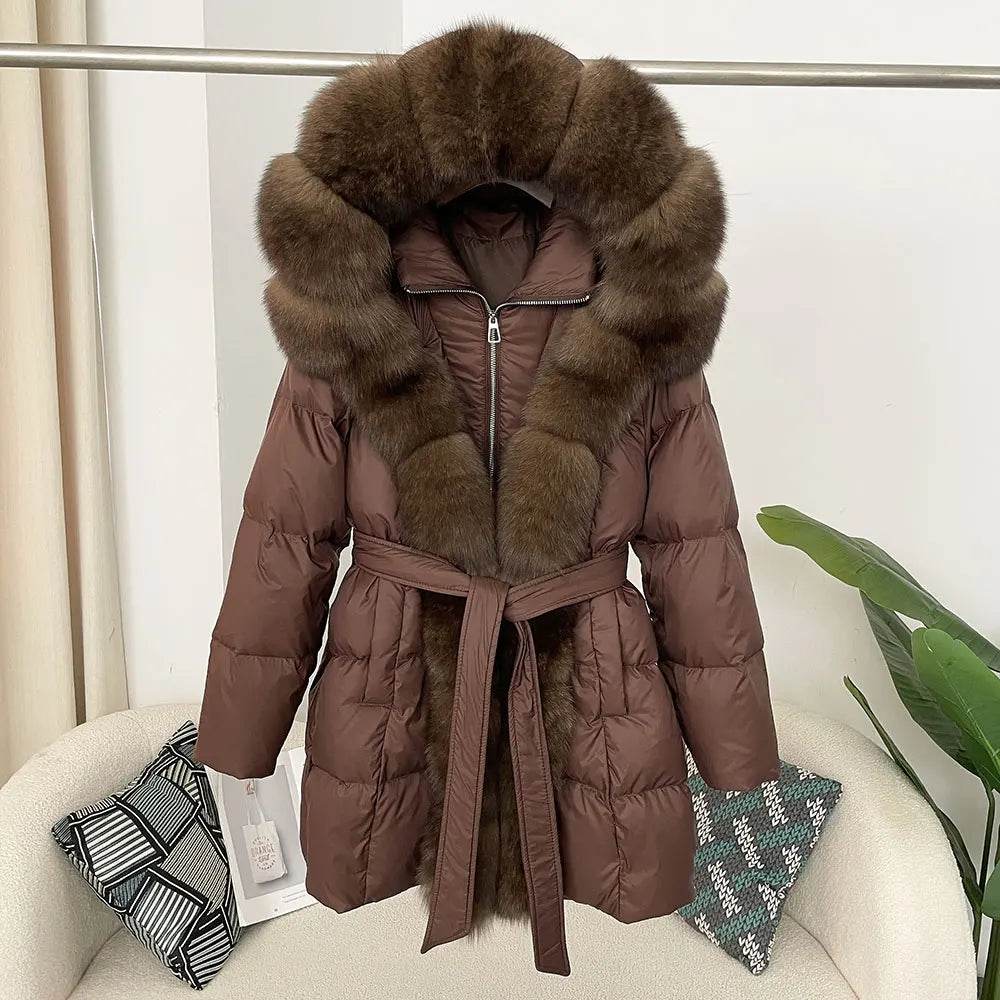 Women's Thick Warm Duck Down Coat - Hooded with Real Fox Fur - Buy Center US