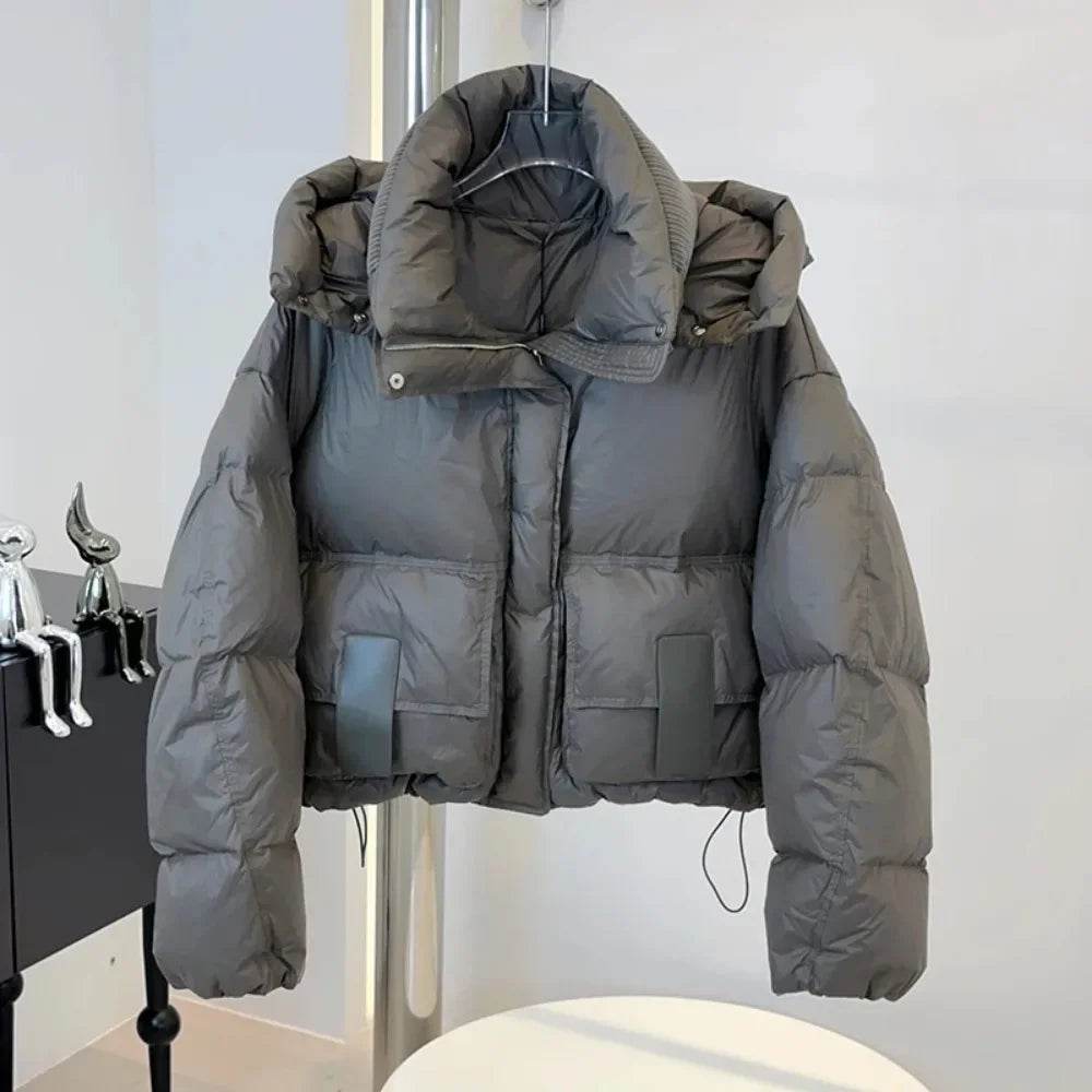 Stylish Women's Cropped White Duck Down Puffer Jacket - Winter 2024 - Buy Center US