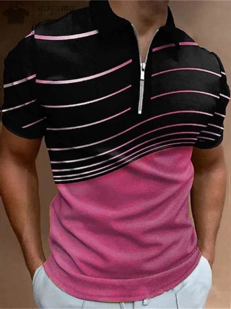 Men's Summer Zip Polo Shirt - Casual Short Sleeve Graphic T-Shirt - Buy Center US