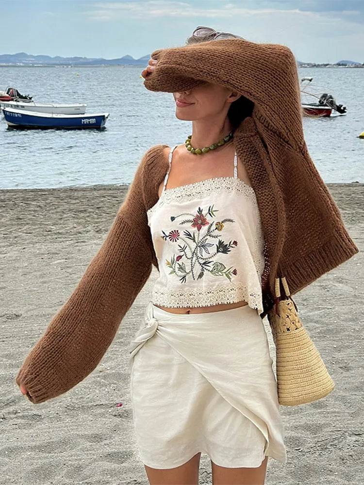 Retro Embroidered Sling Top and Shorts Set - Casual Summer Outfit - Buy Center US