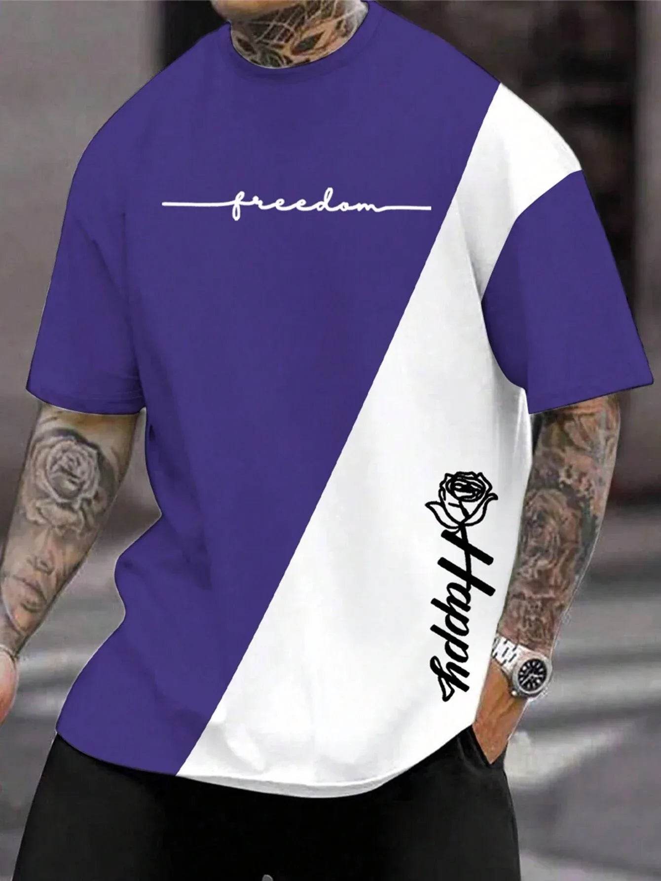 Casual 3D Printed T-Shirt for Men - Harajuku Letter & Flower Design - Buy Center US