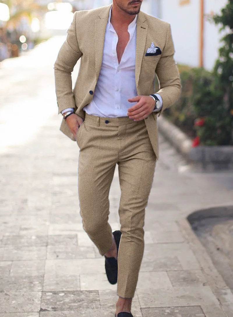 Zmbanpise Men's 2-Piece Linen Suit - Smart Casual Wedding Attire - Buy Center US